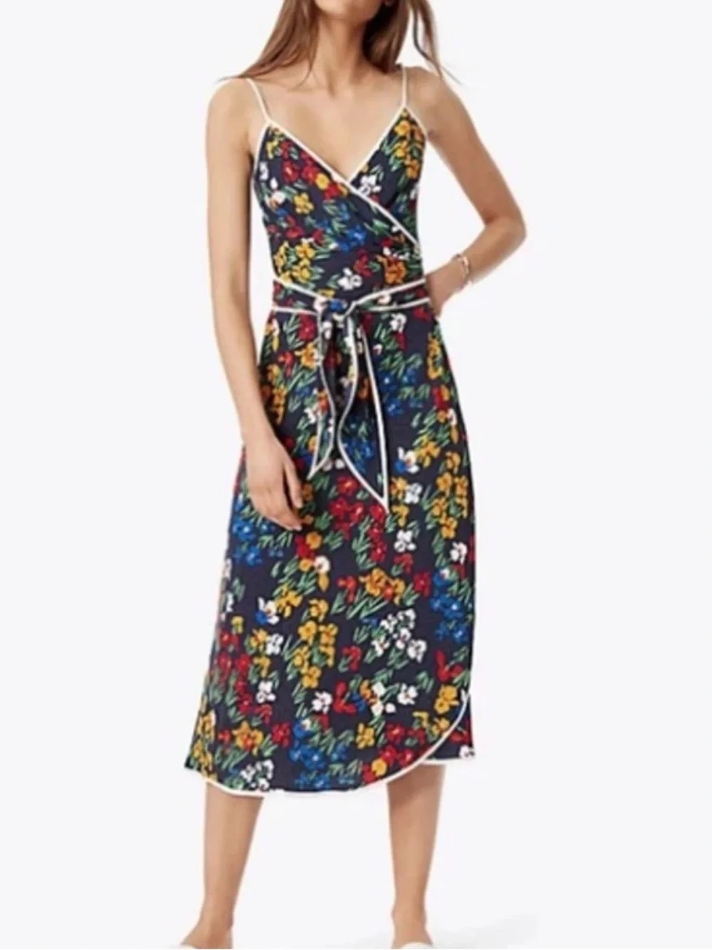 TORY BURCH Blue Floral Grotto Wrap Dress US 4